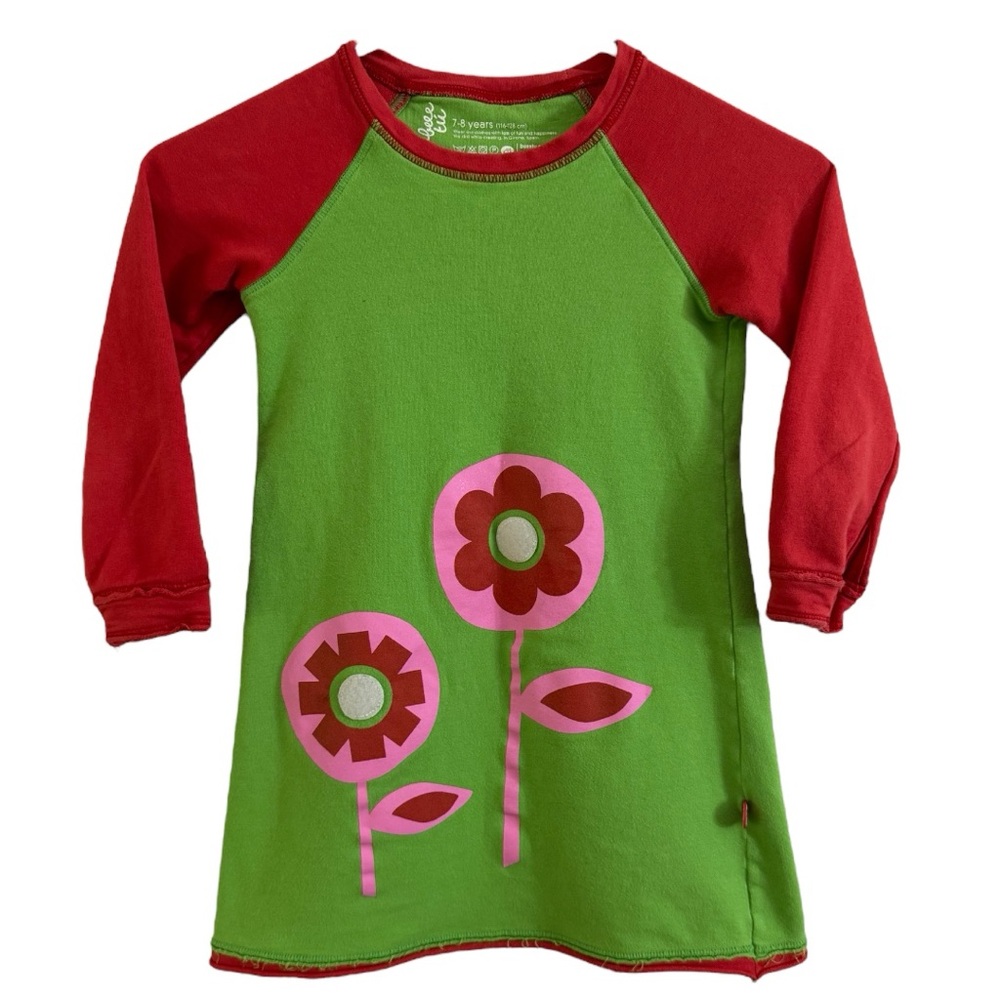 BeeeTu Girls Green & Red Long Sleeve Shirt with Flowers - Size 7-8 Years!